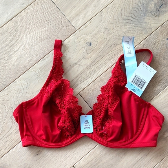 NWT Size 36C Liz Claiborne Red Bra Soft Touch Lining Full Support - Picture 1 of 12